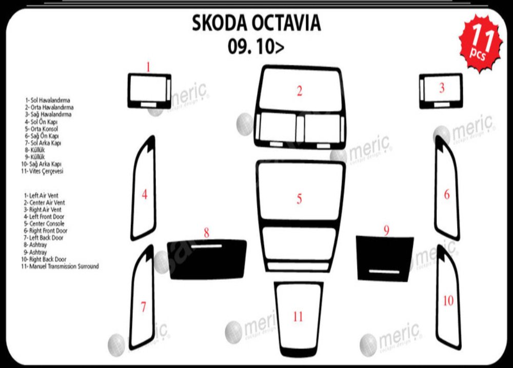 Skoda Octavia Piano Black Kaplama 2009 11 Parça