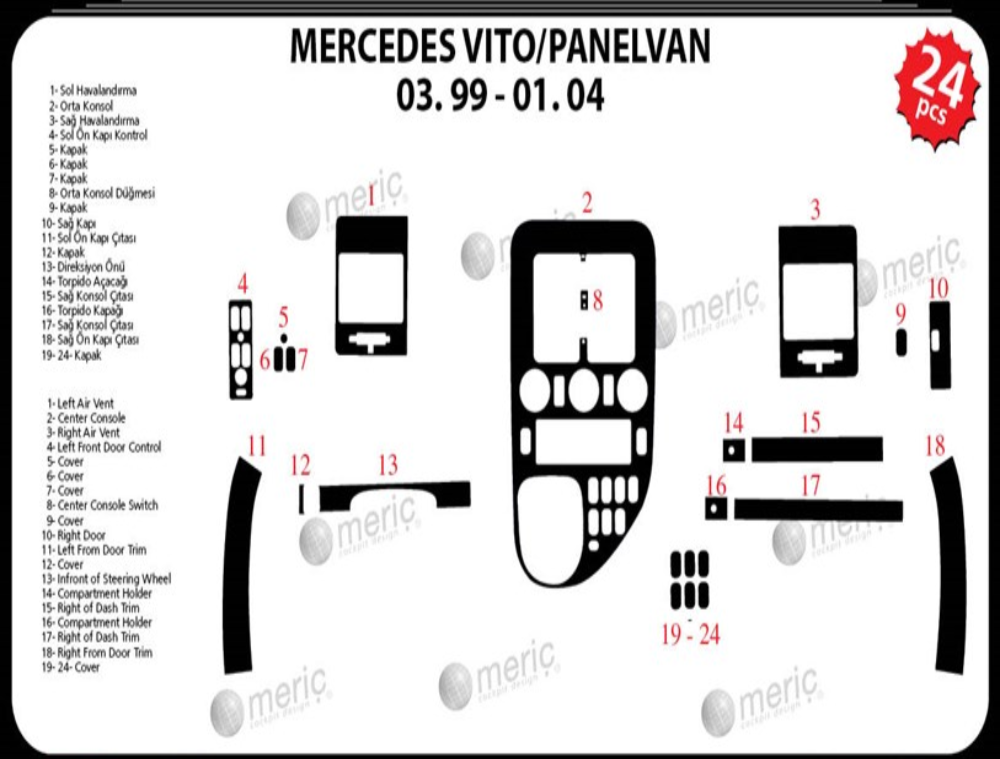Mercedes Vito Panel Van Консоль-шпон красного дерева 1999-2004 гг., 24 шт.