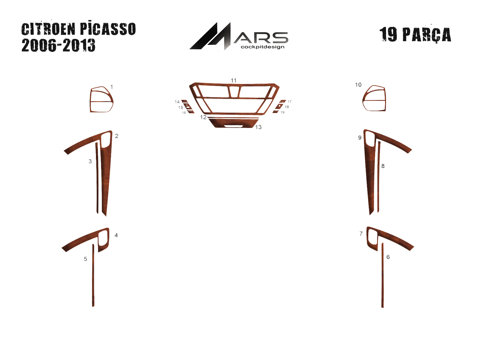 Citroen C4 Picasso Konsol- Torpido Kaplama 2006 19 Parça