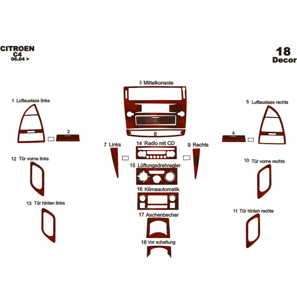 Citroen C4 Torpido Kaplama 2004-2010 18 Parça