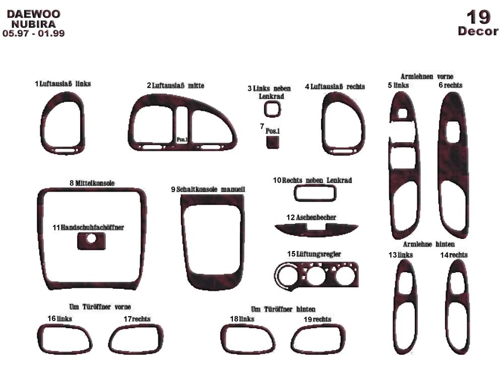 Daewoo Nubira 1 Torpido Kaplama 1997-1999 19 Parça