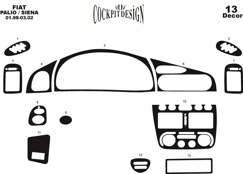 Консоль Fiat Palio Siena, шпон красного дерева 1998-2002 гг., 13 шт.