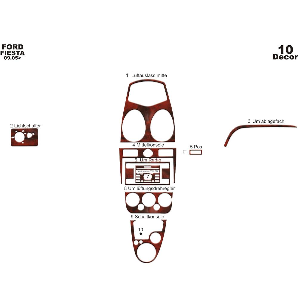 Ford Fiesta Torpido Kaplama 2005-2010 10 Parça