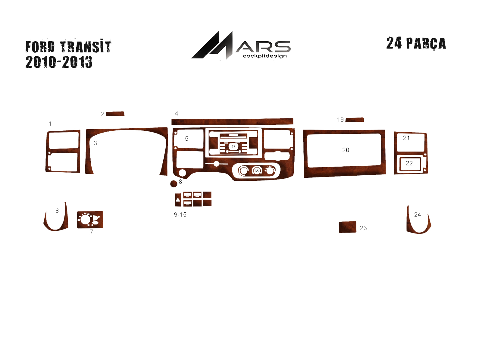 Ford Transit Konsol-Torpido Kaplama 2010-2014 22 Parça
