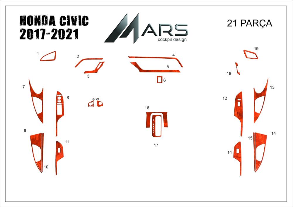 Honda Civic Torpido Kaplama 2017-2021 21 Parça