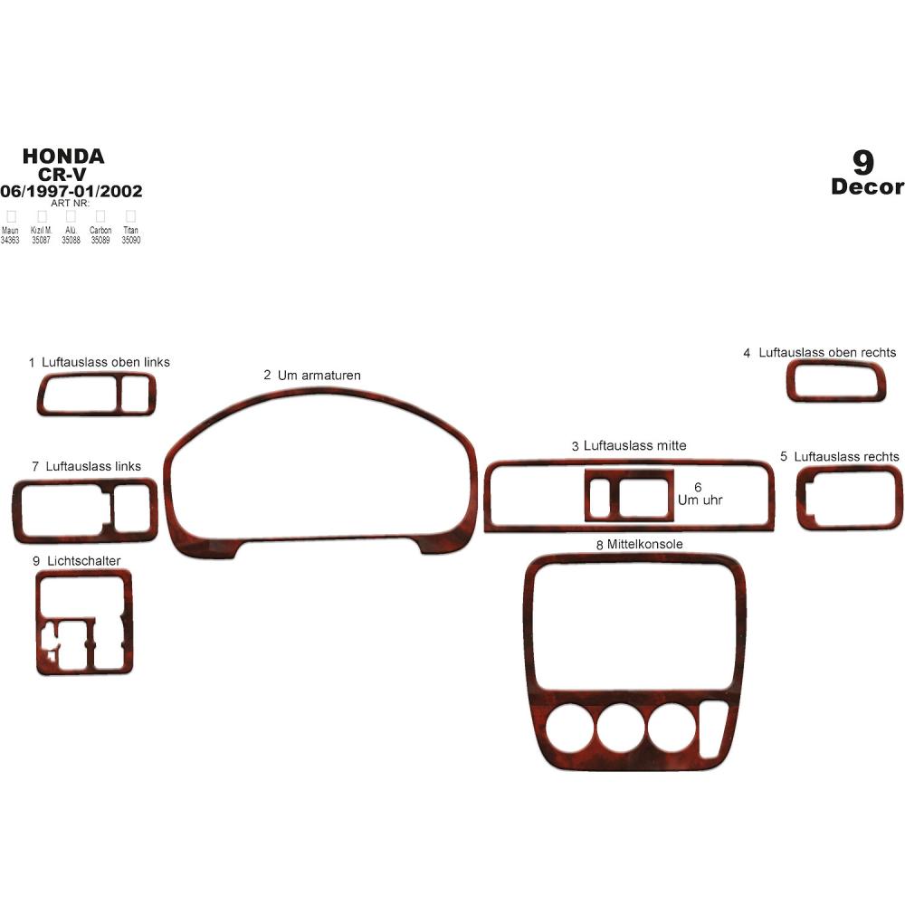 Honda CR-V 4X4 Torpido Kaplama 1997-2002 9 Parça