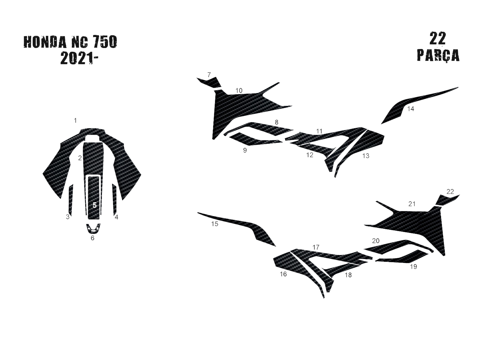 Honda NC 750 2021- 22 Parça Tank Pad ve Grenaj Kaplama