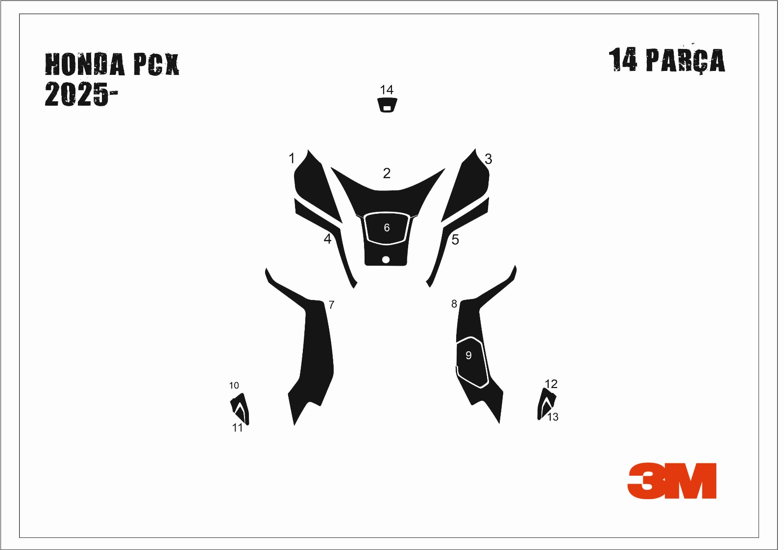 Honda Pcx 2025- Tank Pad ve Grenaj Kaplama 14 Parça 
