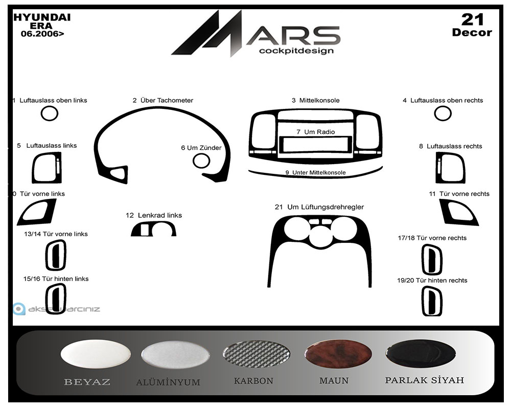 Hyundai Accent Era Console-Mahogany Veneer 2006-2010 21 Pieces
