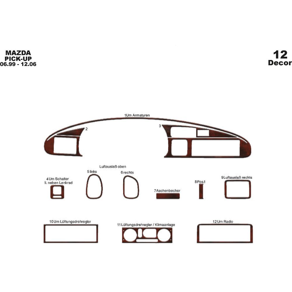 Mazda Pick Up Torpido Kaplama 1999-2006 12 Parça