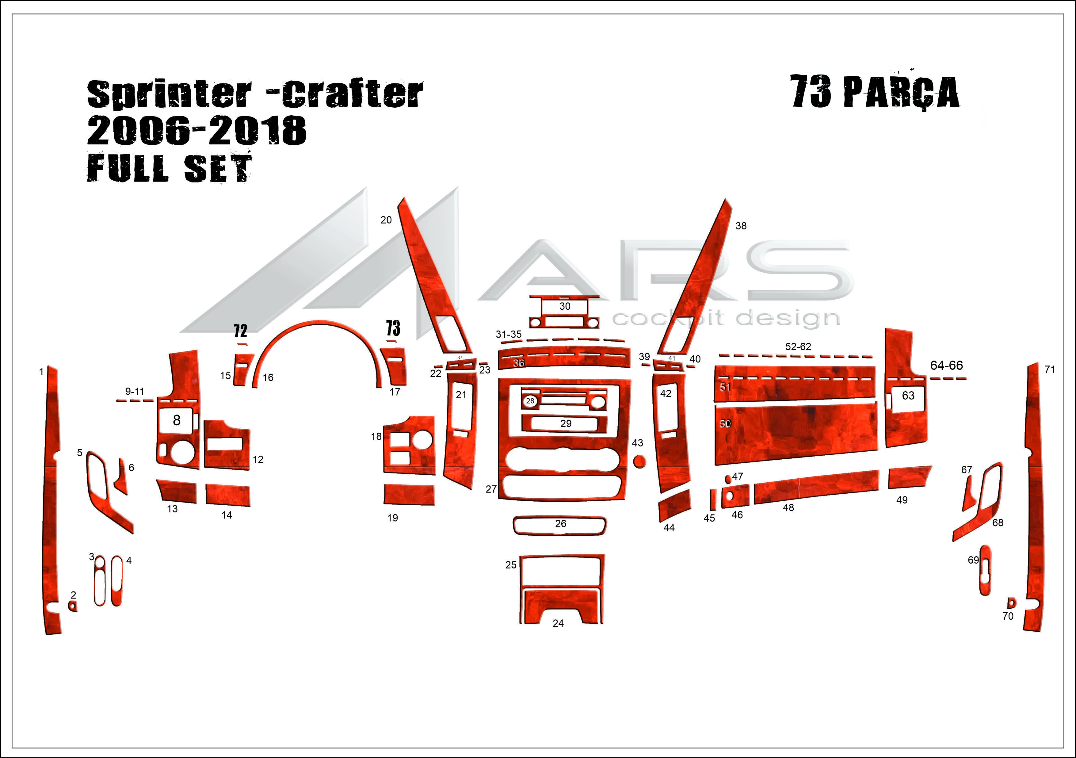 Mercedes Sprinter-Crafter Torpdio Konsol Kaplama 2006-2018 71 Parça