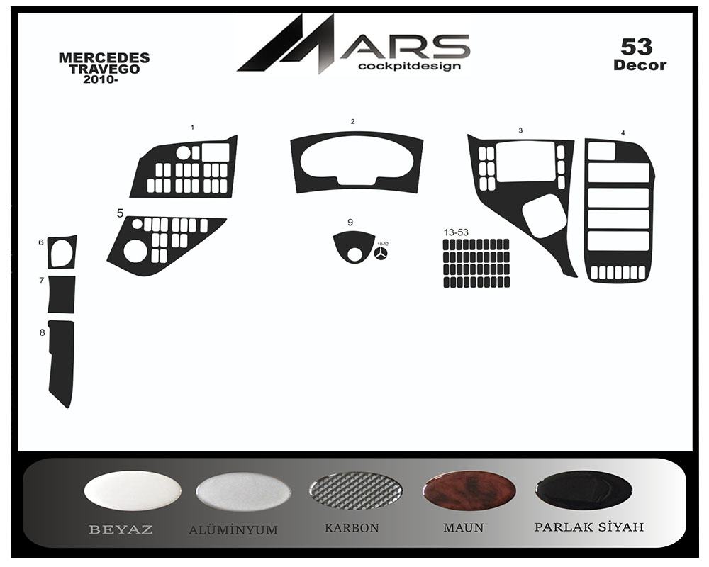 Mercedes Travego Piano Black Kaplama 2010- 53 Parça