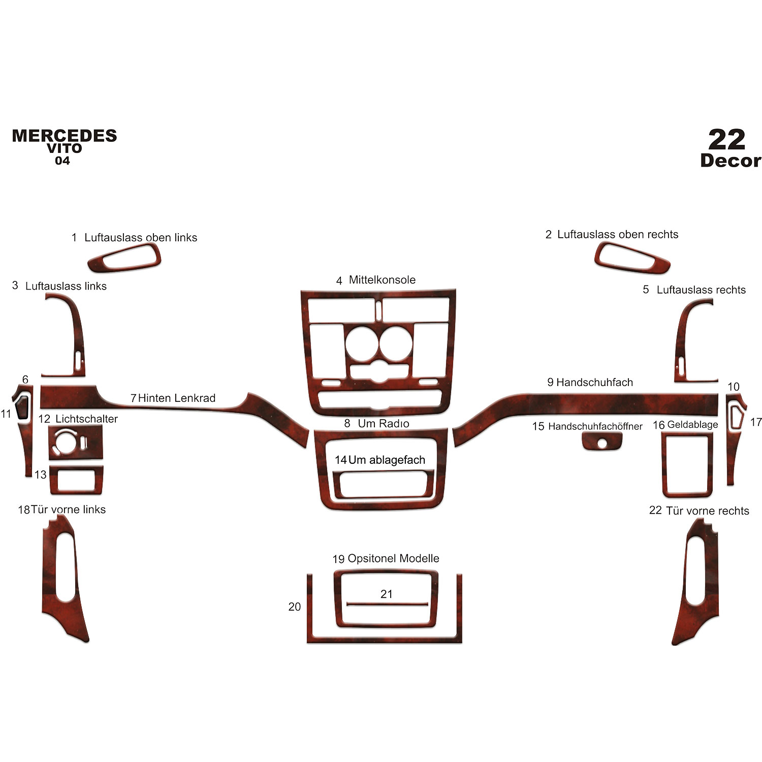 Mercedes Vito Piano Black Kaplama 2004-2006 22 Parça