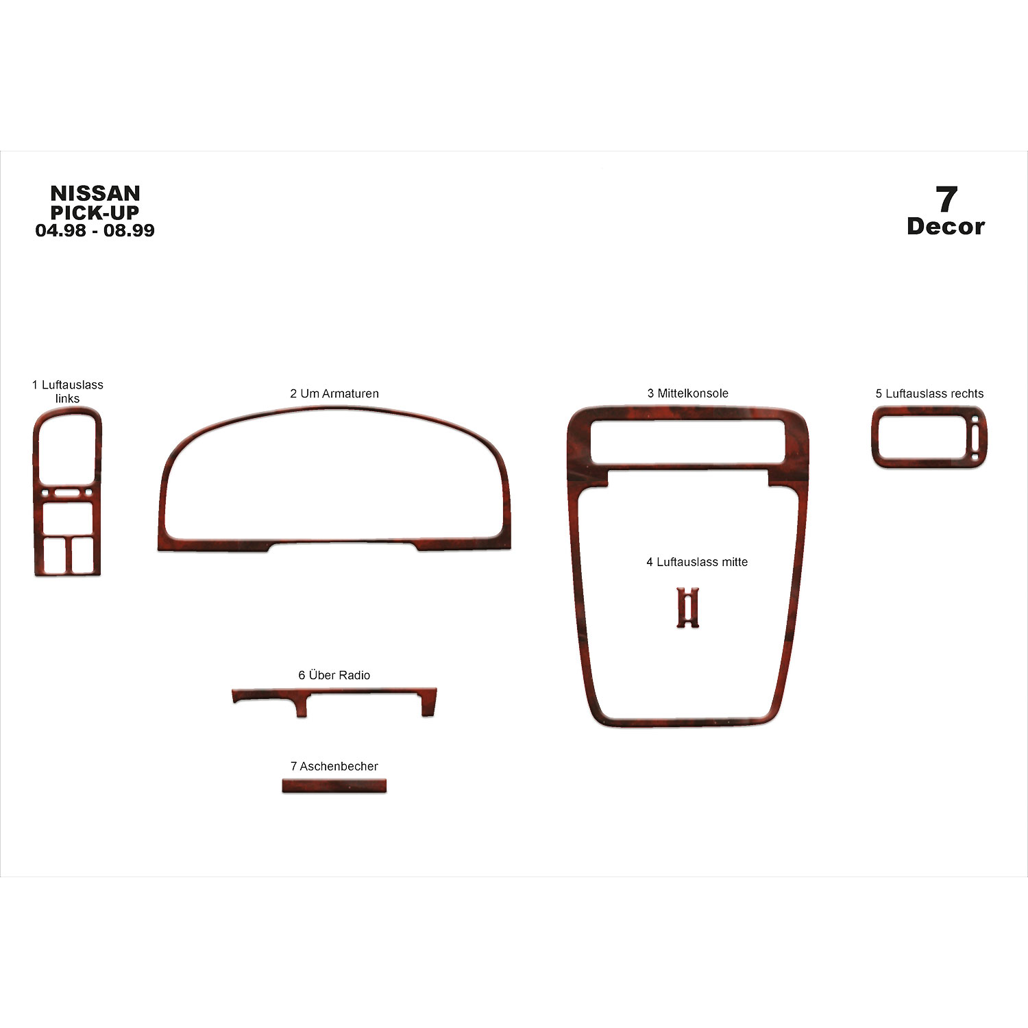 Nissan Pick Up  Konsol-Torpido Kaplama 1998-1999 7 Parça