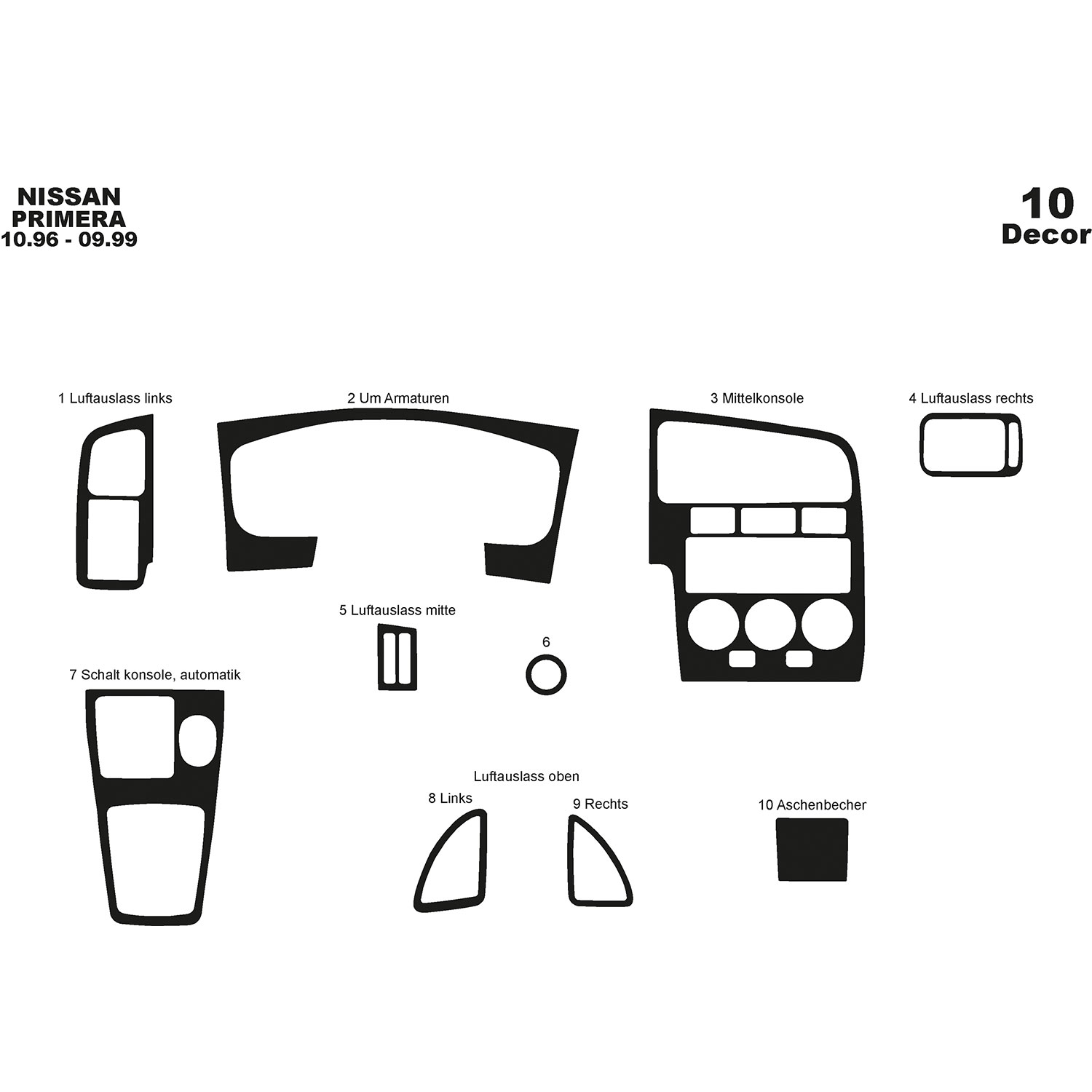 Nissan Primera Konsol-Torpido Kaplama 1996-1998 10 Parça