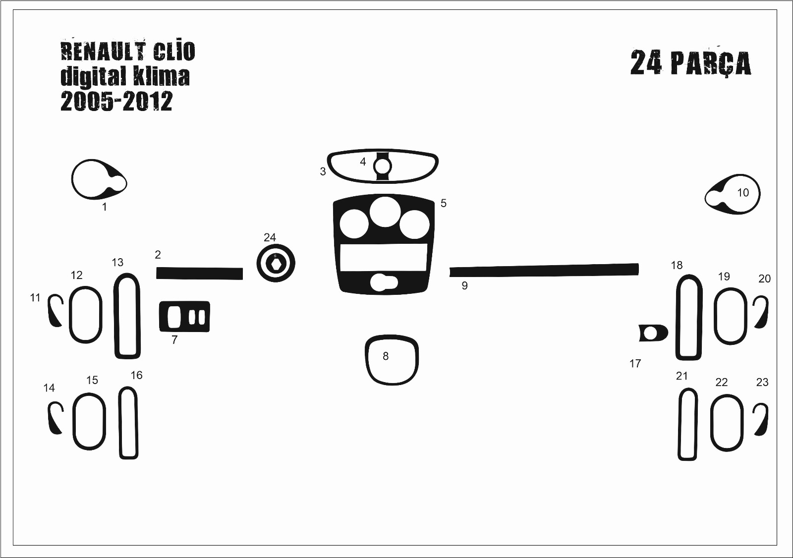 Renault Clio 3 Torpido Kaplama Digital Klima  2005-2012 24 Parça