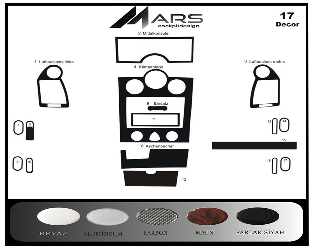Renault Megane 2 Console-Mahogany Veneer DIGITAL AIR CONDITIONER 2003-2009 17 Pieces