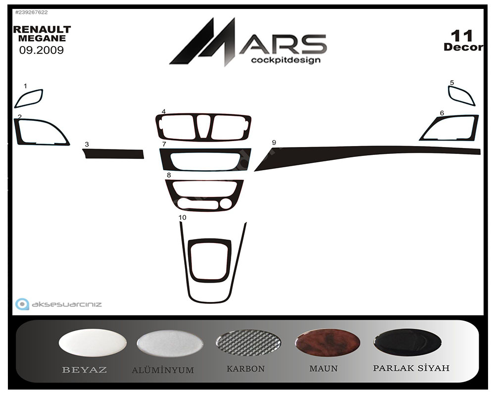 Renault Megane 3 Console-Mahogany Veneer 2009 11 Pieces