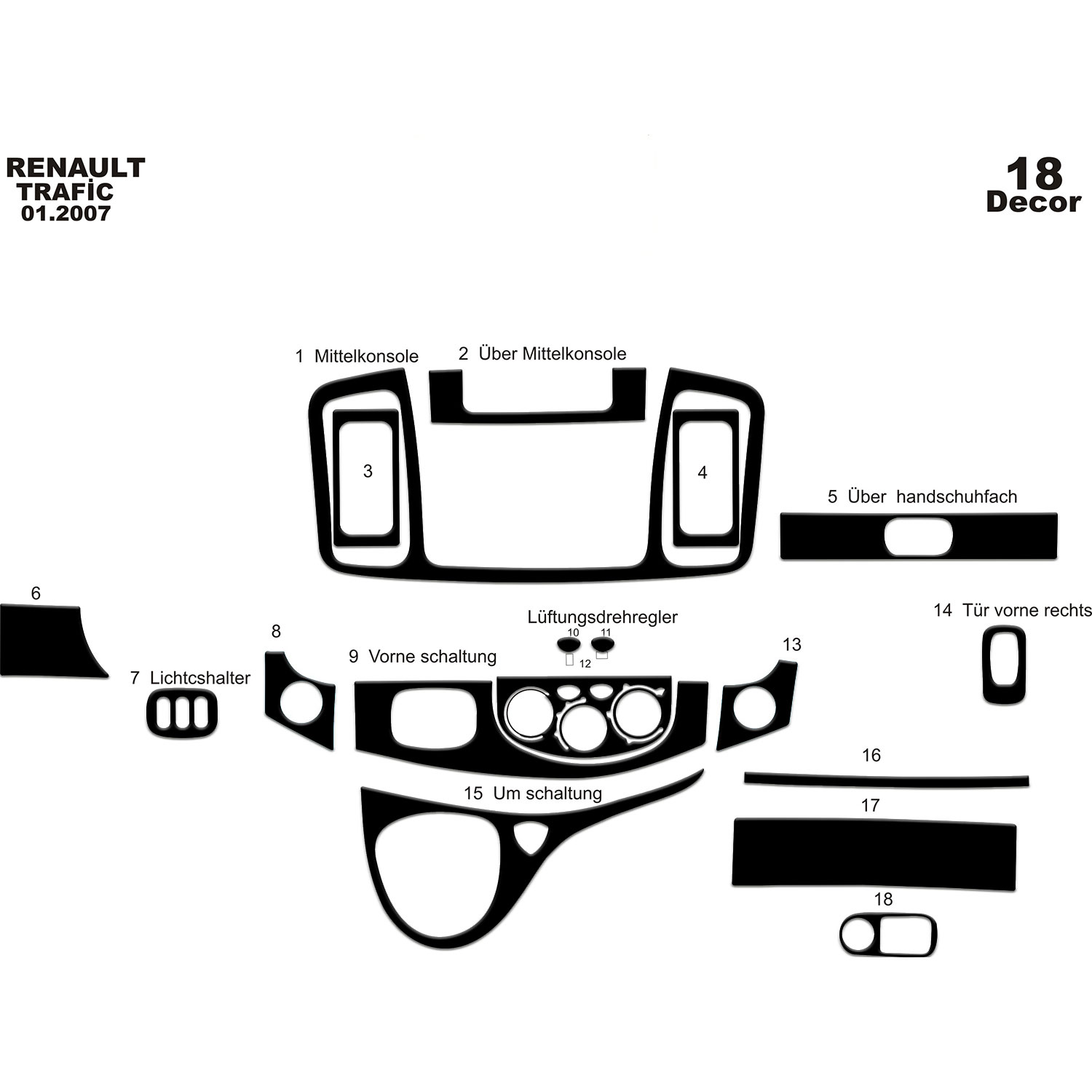 Renault Trafic Opel Vivaro Torpido Kaplama 2007-2010 18 Parça