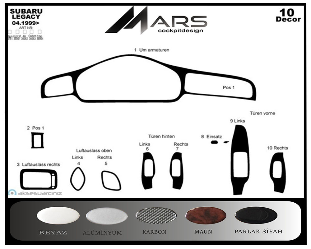Subaru Legacy Konsol-Torpido Kaplama 1999-2004 10 Parça