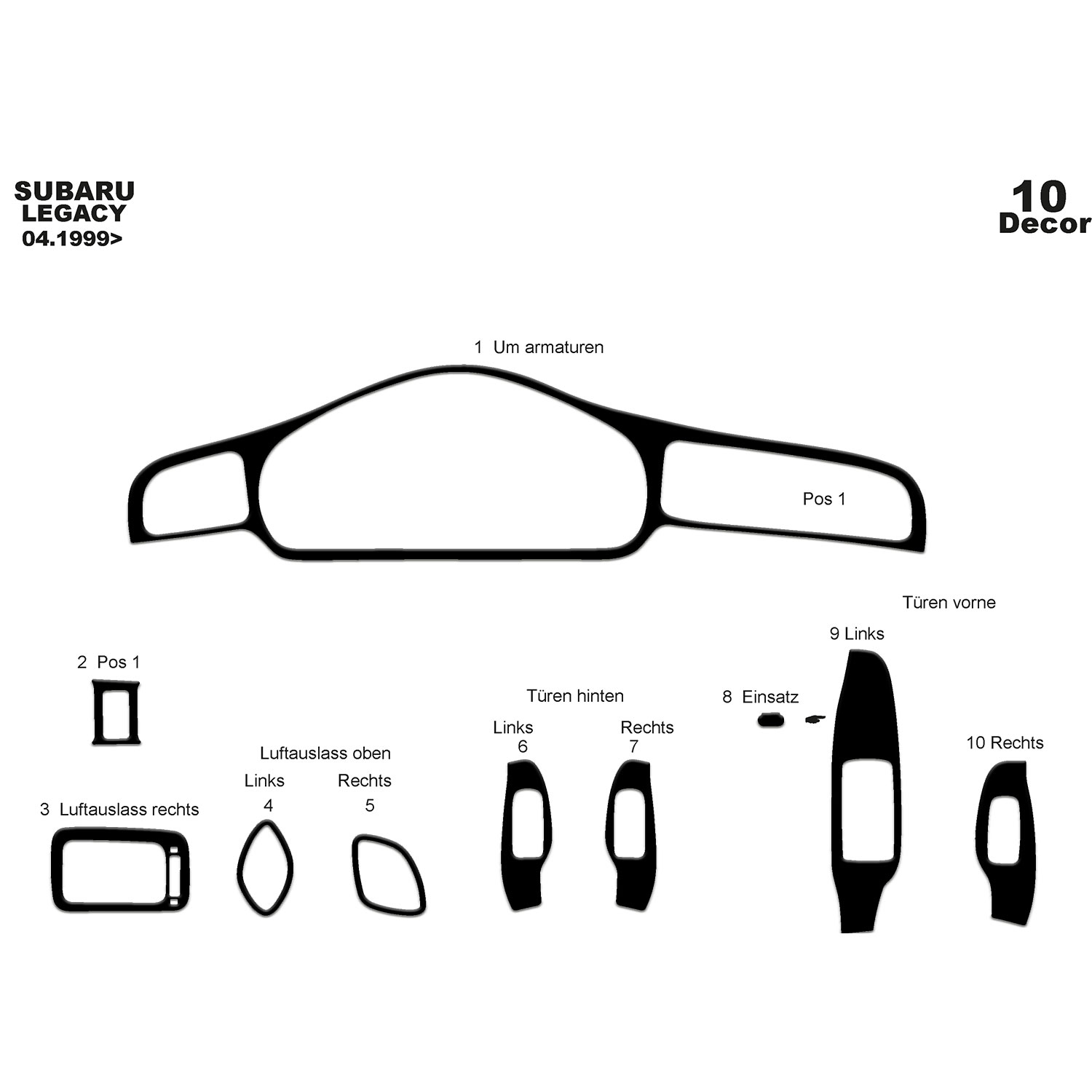 Subaru Legacy Torpido Kaplama 1999-2004 10 Parça