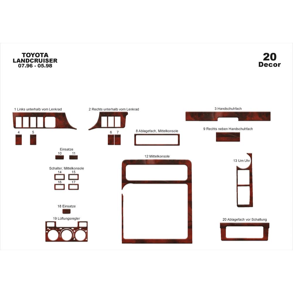 Toyota Land Cruiser Torpido Kaplama 1996-1998 20 Parça