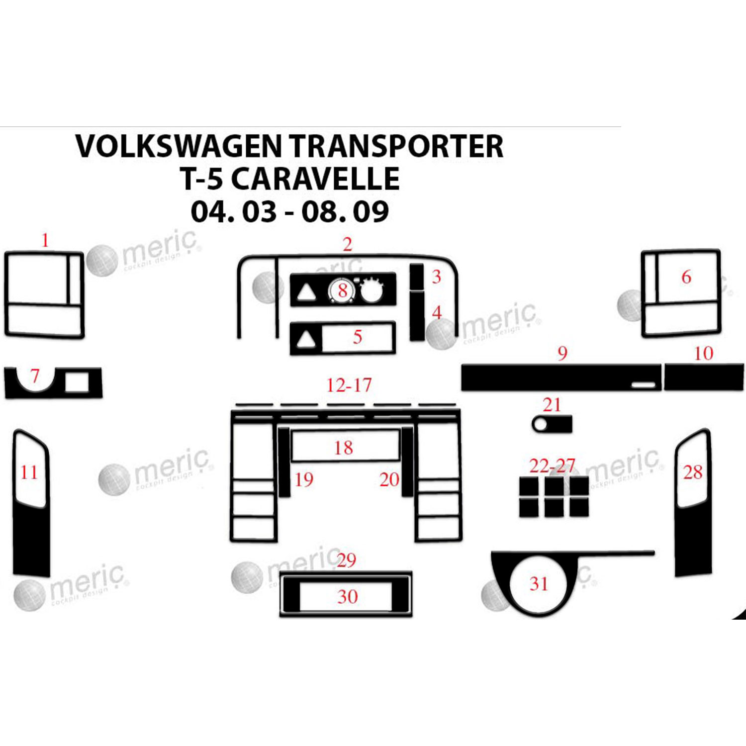 Volkswagen Carevella T5 Torpido Kaplama 2003-2009 31 Parça