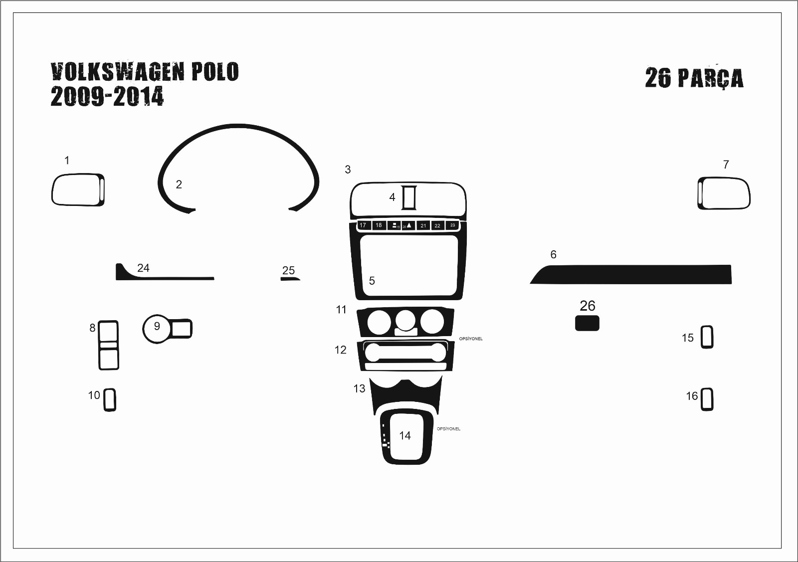 Volkswagen Polo 2014 — черный рояль с покрытием, 28 предметов