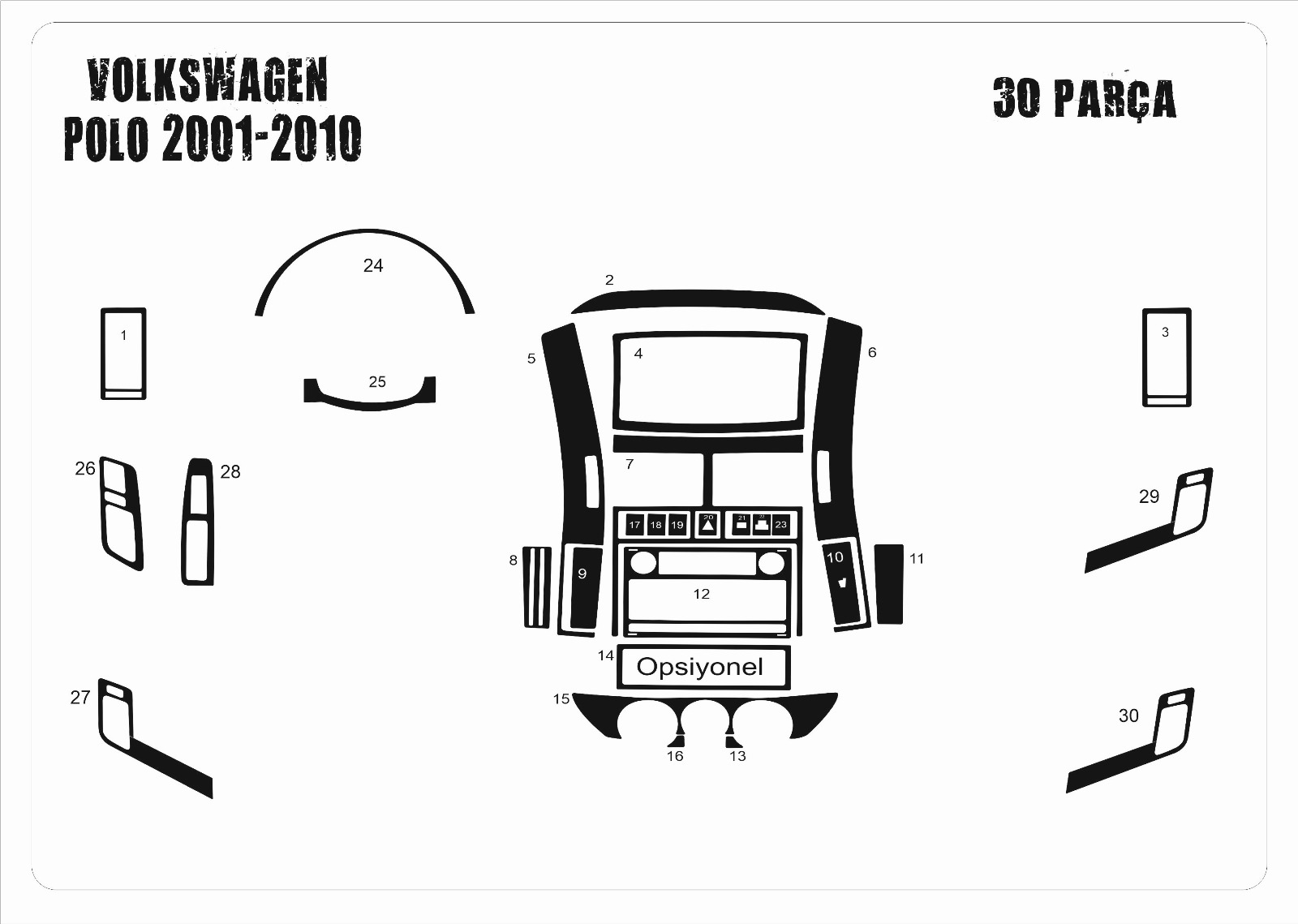 Volkswagen Polo Uyumlu Alüminyum Kaplama 2001-2009 30 Parça