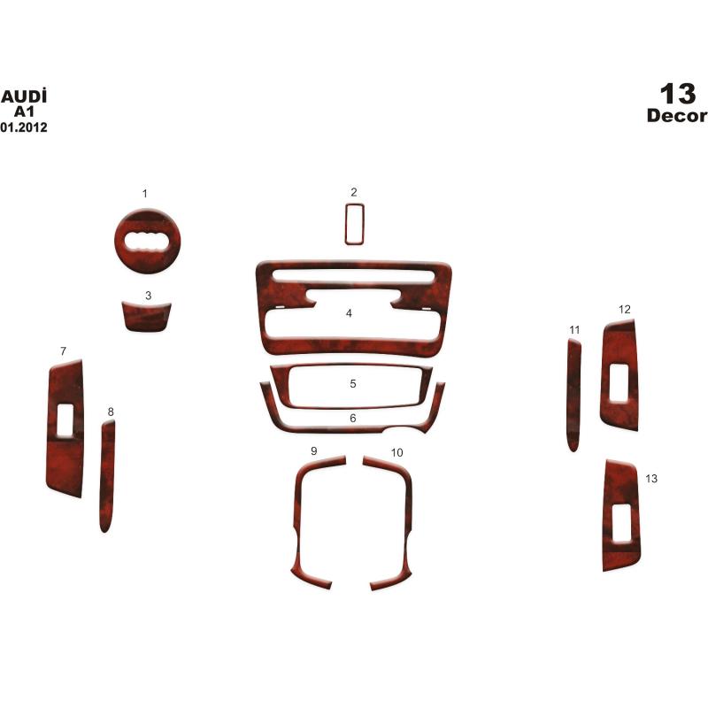 Консоль Audi A1, шпон красного дерева, 2002 г., 13 шт.