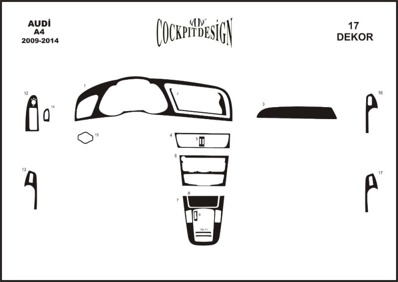 Audi A4 2009 -2015 B8 Konsol-Torpido Kaplama 17 Parça