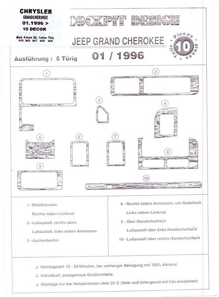 JEEP Chrysler Grand Cherokee, шпон красного дерева 1996 г., 10 шт.