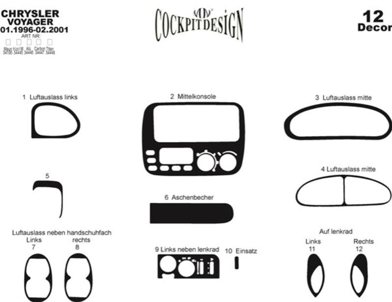 Chrysler Voyager Torpido Kaplama 1996-2001 12 Parça