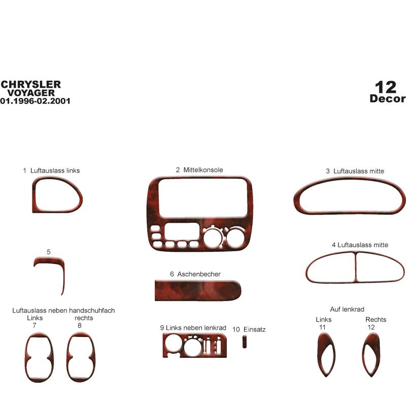 Chrysler Voyager Torpido Kaplama 1996-2001 12 Parça
