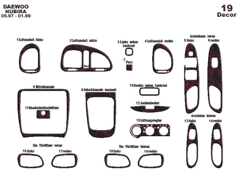 Daewoo Nubira 1 Torpido Kaplama 1997-1999 19 Parça