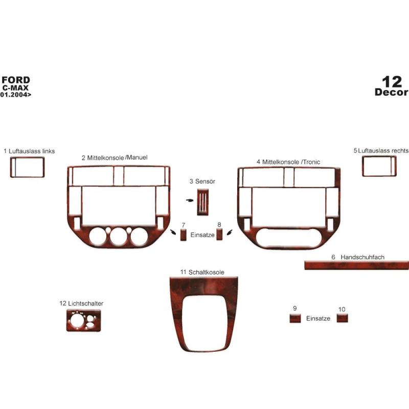 Ford C Max Torpido Kaplama 2004-2010 12 Parça (Analog Klima)