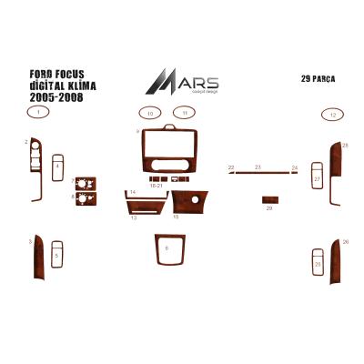 Ford Focus Konsol-Torpido Kaplama (DİGİTAL KLİMA) 2005-2008 29 parça