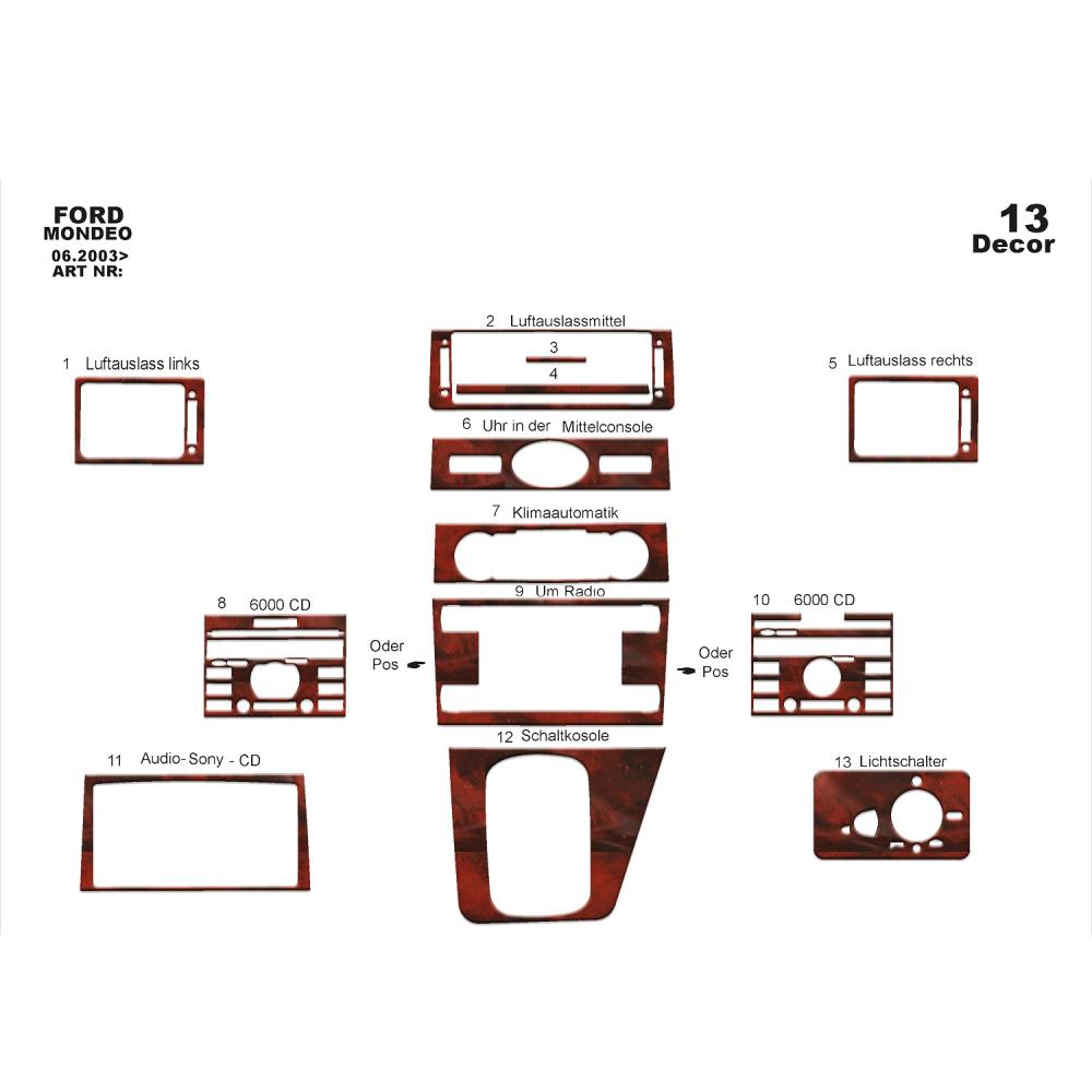 Ford Mondeo Torpido Kaplama 2003-2006 13 Parça