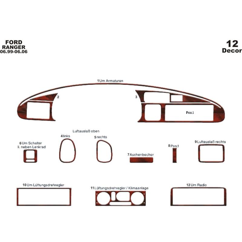 Ford Ranger Torpido Kaplama 1999-2006 12 Parça