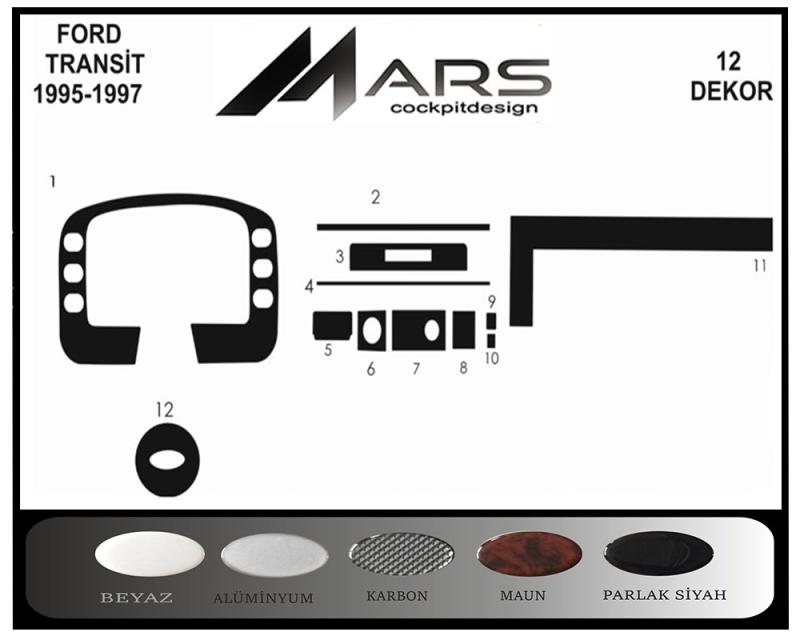 Ford Transit Armaturenbrett- und Konsolenverkleidung 1995-1997 12 teilig