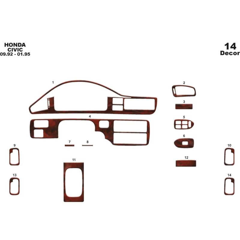 Honda Civic Torpido Kaplama 1992-1995 14 Parça