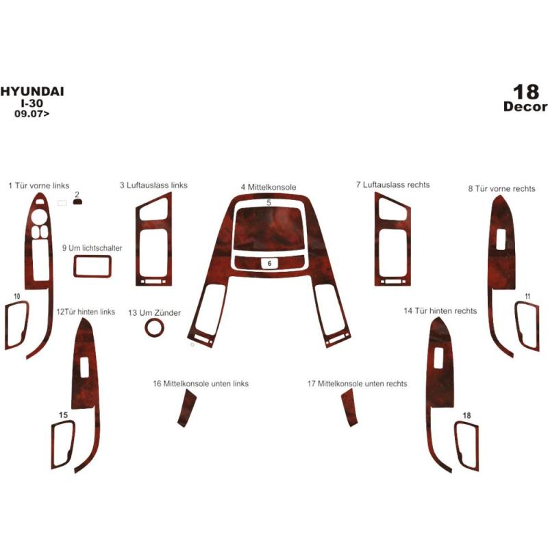 Hyundai i30 Torpido Kaplama 2007-2012 18 Parça