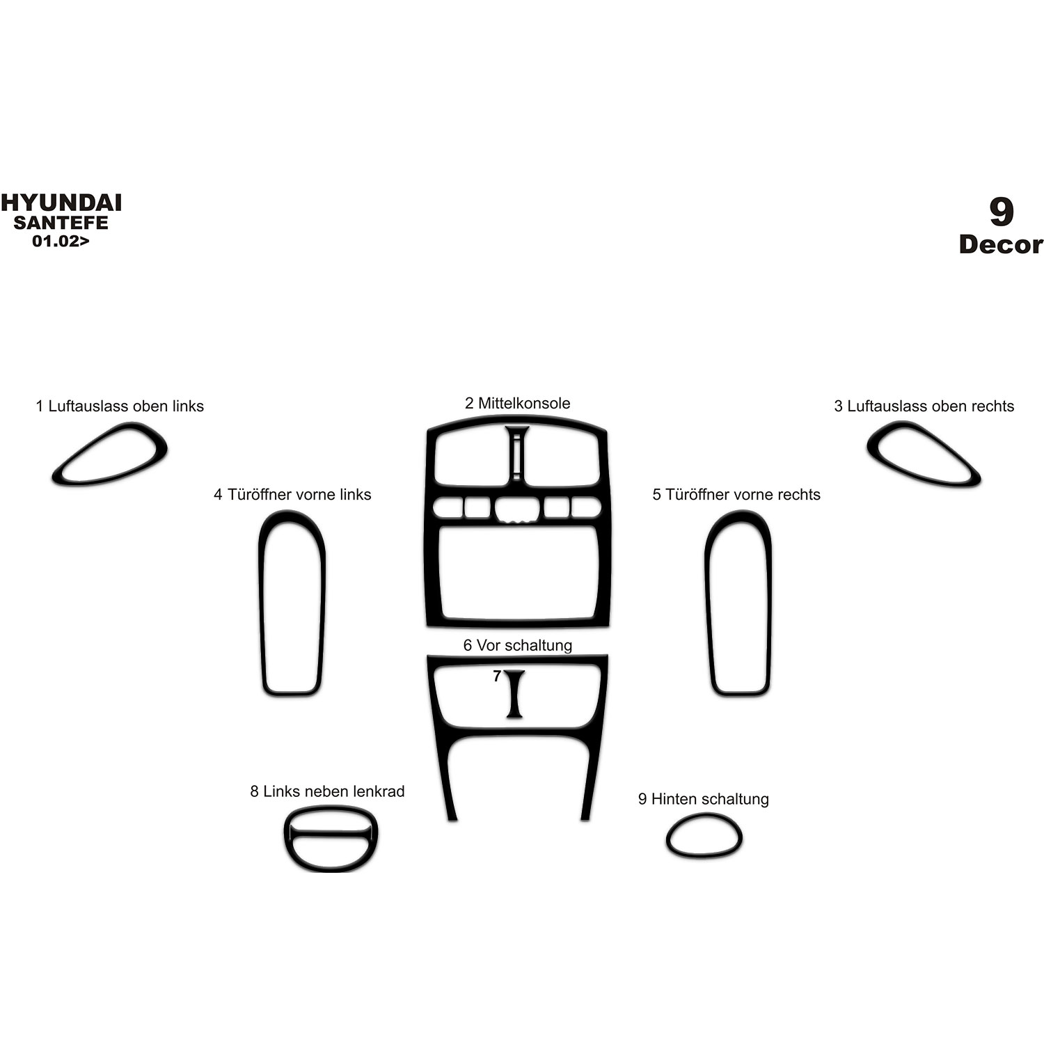 Hyundai Santa Fe Torpido Kaplama 2002-2006 9 Parça