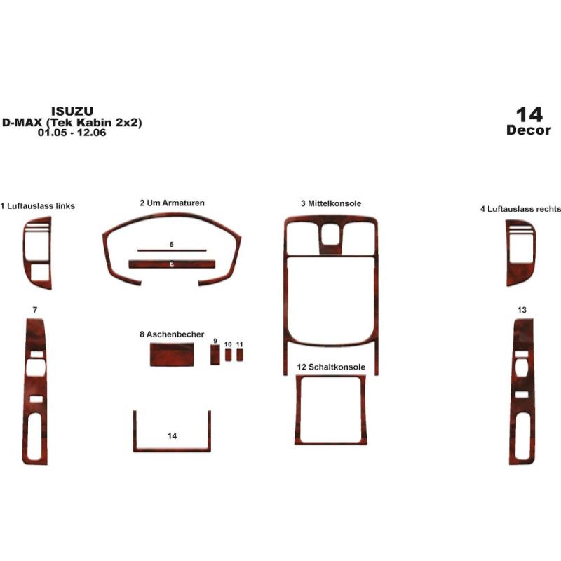 Isuzu D Max Tek Kabin 2X2 Torpido Kaplama 2005-2006 14 Parça