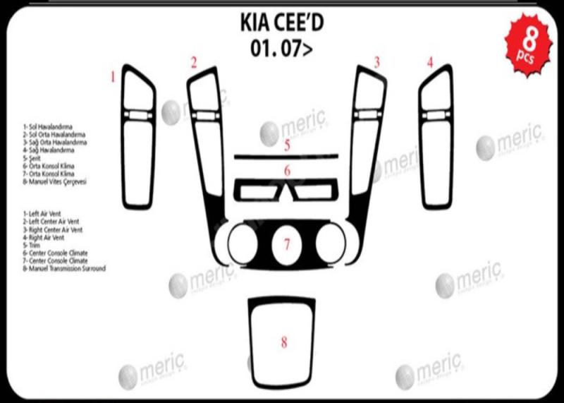 Kia Ceed Консоль-Шпон красного дерева 2007 8 шт.