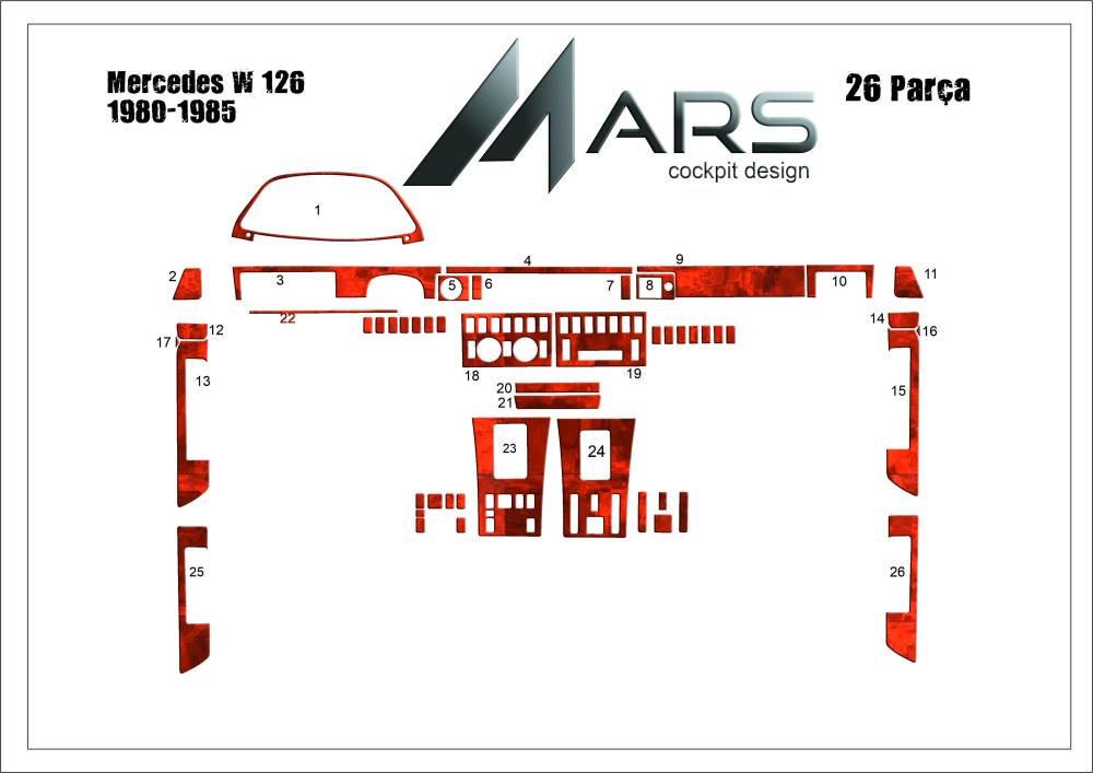 Mercedes 280 SE Torpido Kaplama 1980-1985 21 Parça