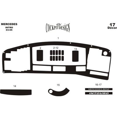 Консоль Mercedes intro, шпон красного дерева 2003-2005 гг., 17 шт.