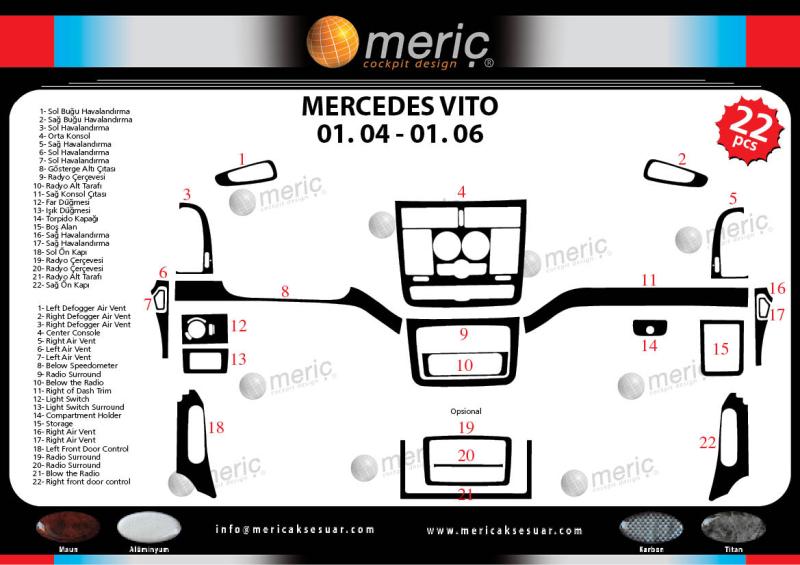 Консоль Mercedes Vito шпон красного дерева 2004-2006 гг., 22 шт.