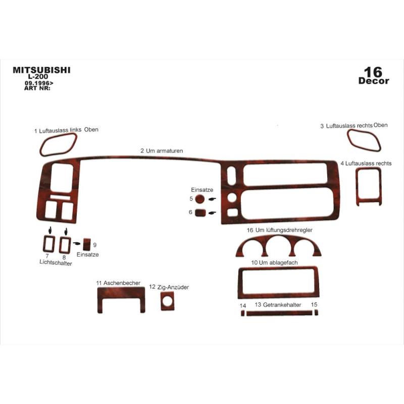 Mitsubishi L200 Torpido Kaplama 1996-2007 16 Parça