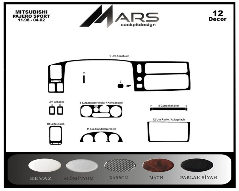 Mitsubishi Pajero Sport Torpido Kaplama 1998-2002 12 Parça